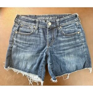 American Eagle Y2K Midi Distressed Cut Off Denim Shorts Women Pockets Size 4
